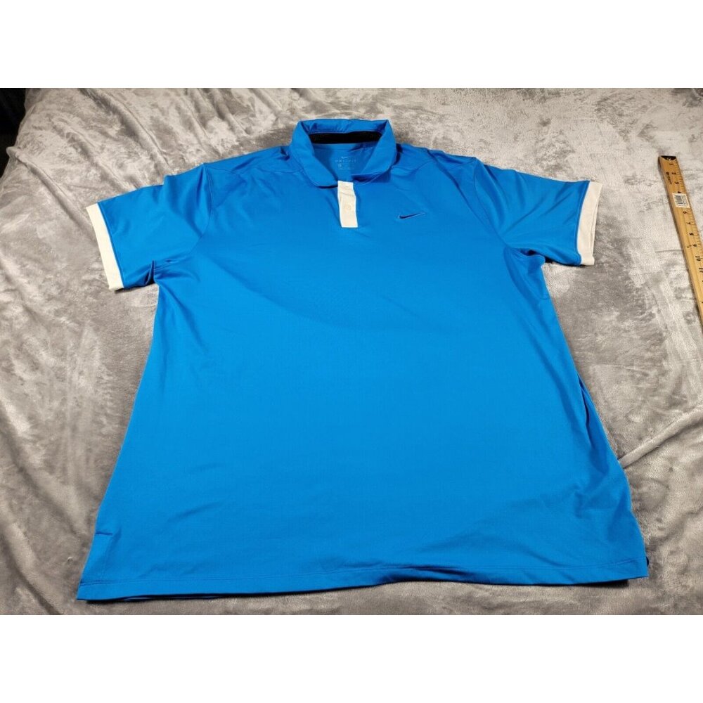 Nike Dri-fit Performance Golf Polo Shirt Men's XL Bright Blue White Trim